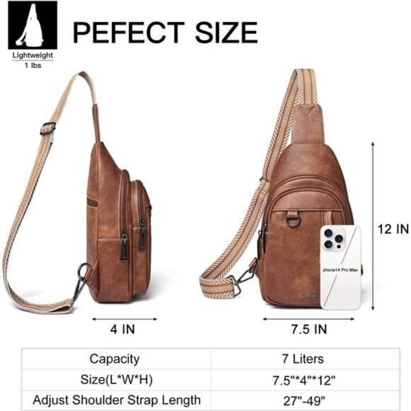 7L Sling Bag for Women Men Leather Small Sling Backpack Daypack Anti Theft Fanny